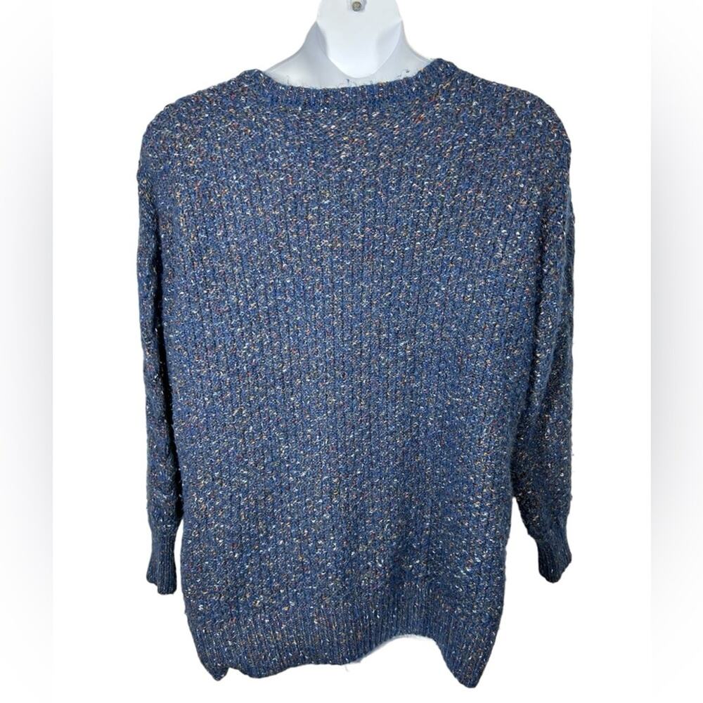 Cable Knit Tunic Sweater Blue Confetti Flecked V Neck Cozy XXL - Picture 6 of 12